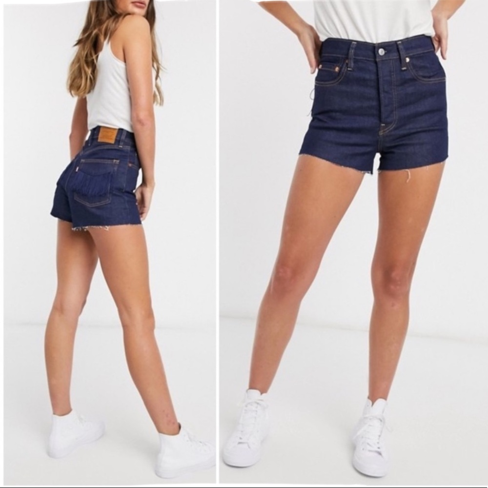Levis Jean Shorts Cutoffs Fringe Distressed Denim - Picture 2 of 13